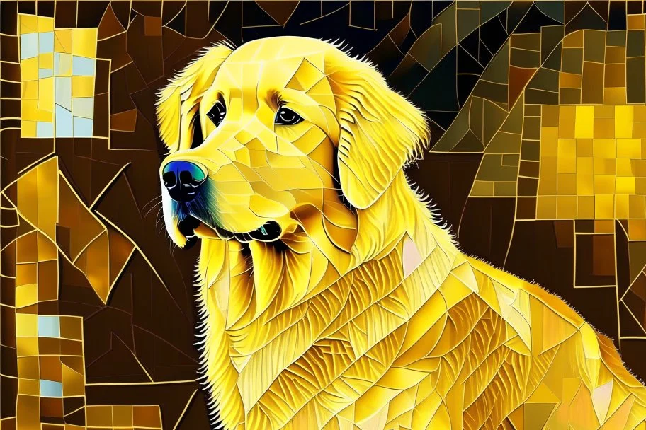style of paul klee Golden retriever dog