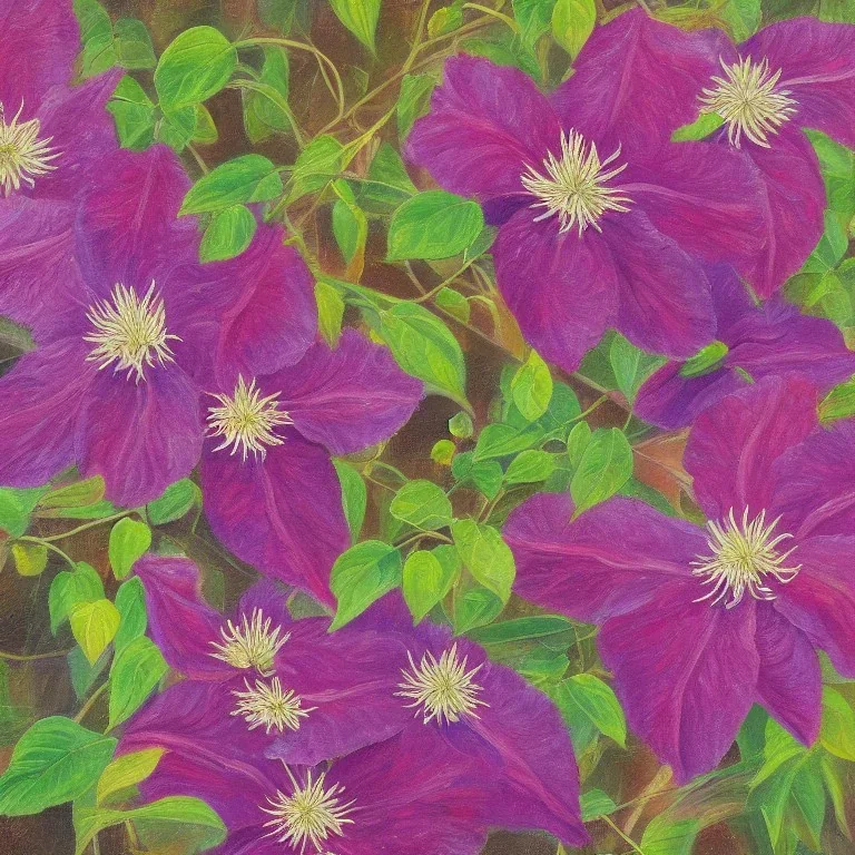 a highly detailed oil painting of Clematis, 4 k resolution, 8 k resolution, high resolution, surface design pattern, modernism