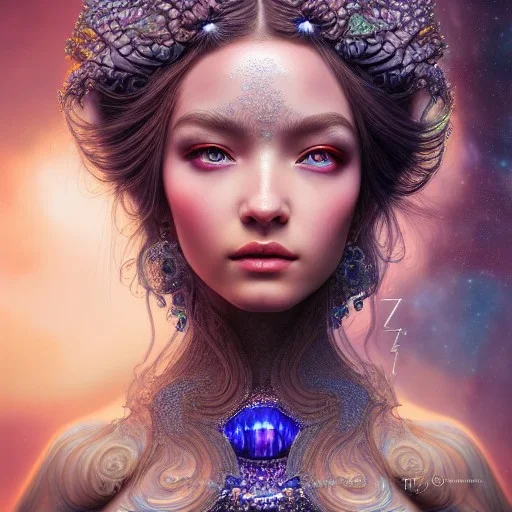 Insanely detailed photograph of an elaborate beautiful crystal goddess intricate glowing skin eyes intricate face hair lashes fur dress hyperdetailed painting by Anna Dittmann Huang Guangjian and Dan Witz CGSociety ZBrush Central fantasy art album cover art 4K 64 megapixels 8K resolution HDR Greek shiny space colours jewelry celestial hair eyes light"