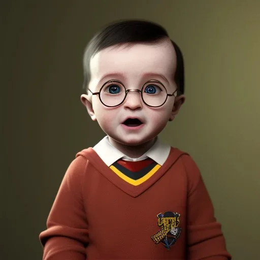 Cute baby character harry potter,movie, real photo realistic, unreal engine, cinematic lighting --ar 1:1 creative