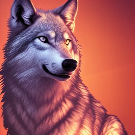 Wolf, red, orange, yellow, green, blue, purple, masterpiece, expert, 8K, hyperrealism, sharp focus, cinematic lighting