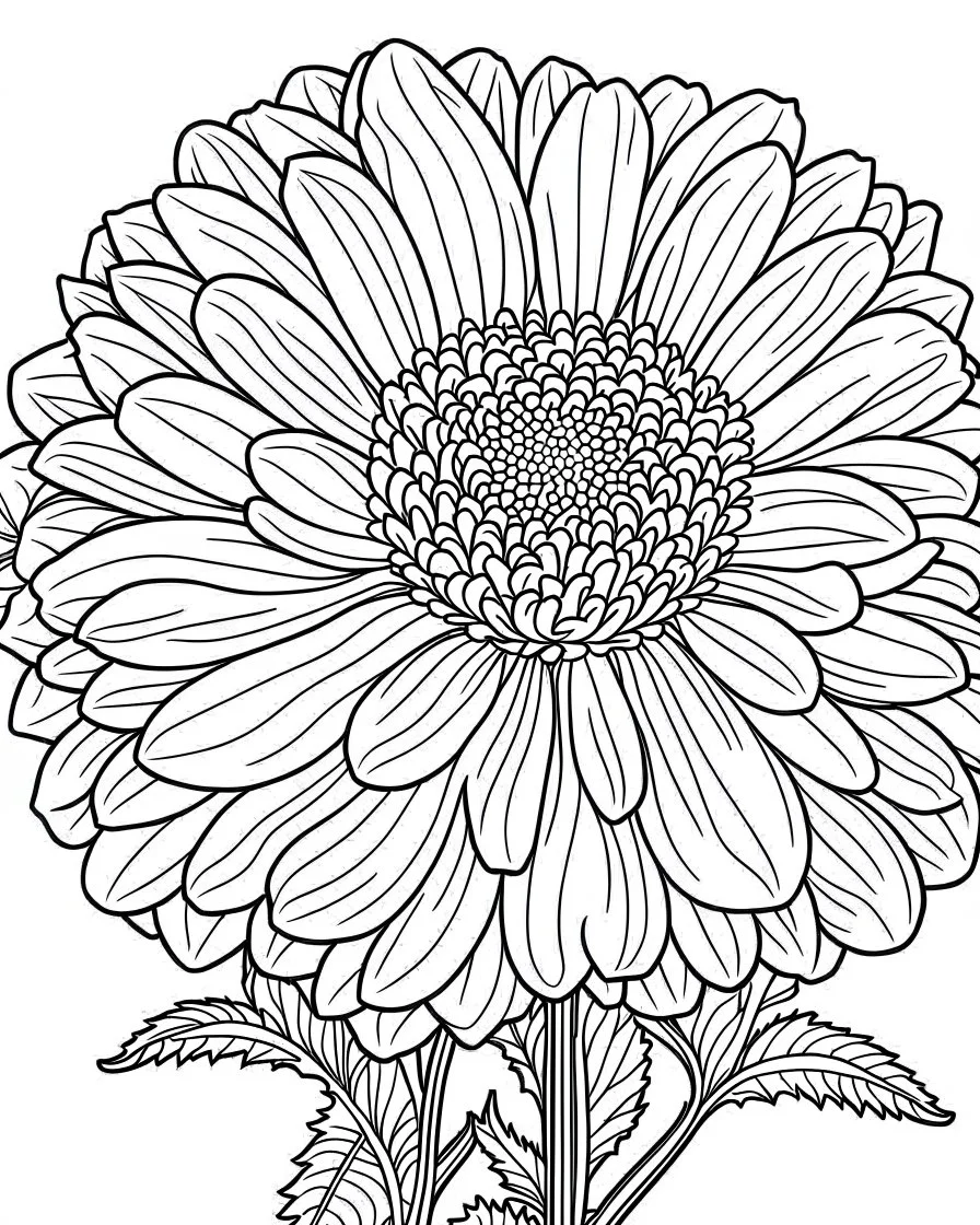 real massive Zinnia flower coloring page