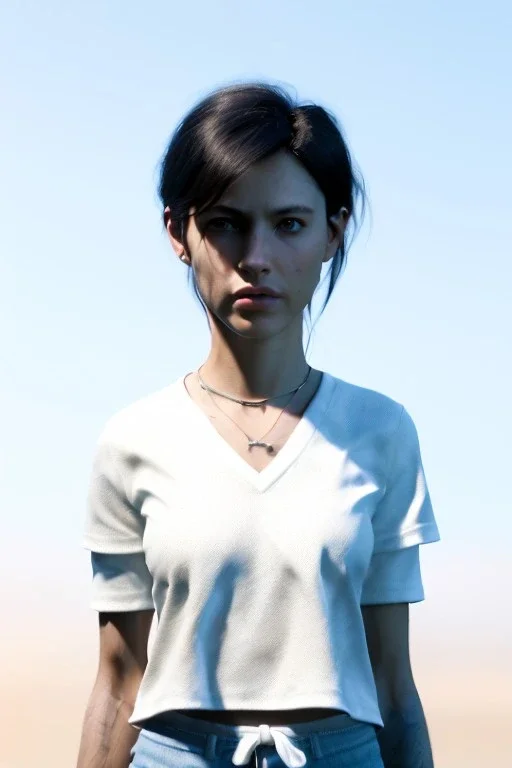 Ultra Realistic image, 25 years old brunette woman, Madrid, portrait, small stature, small chest, yakuza body tattoo, white broken cotton short undershirt, black latex short, vibrant color, highly detailed, art stations, concept art, smooth, unreal engine 5, god rays, ray tracing, RTX, lumen lighting, ultra detail, volumetric lighting.