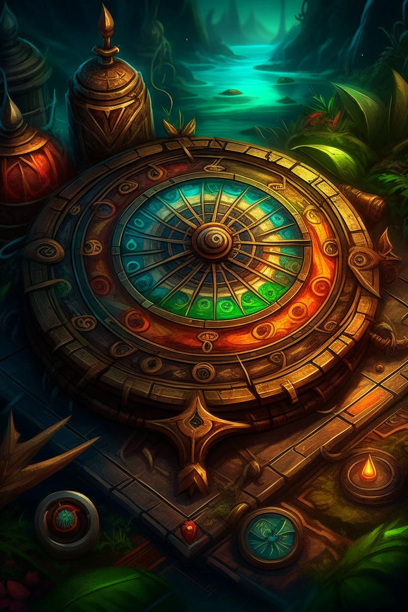 Digital art illustration of the ancient compass of guidance, a card with intricate detailing and ancient symbols, designed to guide players and provide them with the ability to rearrange piles on the game board, allowing complete control over the game strategy. the illustration will capture the essence of adventure and mystery, with a touch of fantasy, using vibrant colors and digital painting techniques.