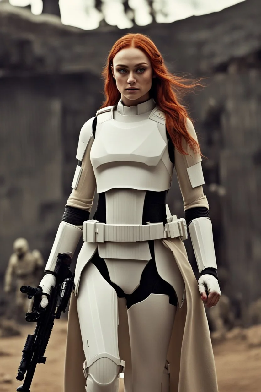 [Sophie Turner] Rounding a bend, Sophie spotted a storage alcove and slipped inside. Crates were piled haphazardly, but among them was a lifeless rebel trooper. His vac-suit was a poor substitute for stormtrooper armor, but it would have to do. Sophie stripped the body quickly, ignoring the sick feeling in her gut. Once clad in the rebel gear, she hurried down the passageway, hoping to blend in long enough to locate an escape pod. The ship was on high alert; groups of rebels rushed