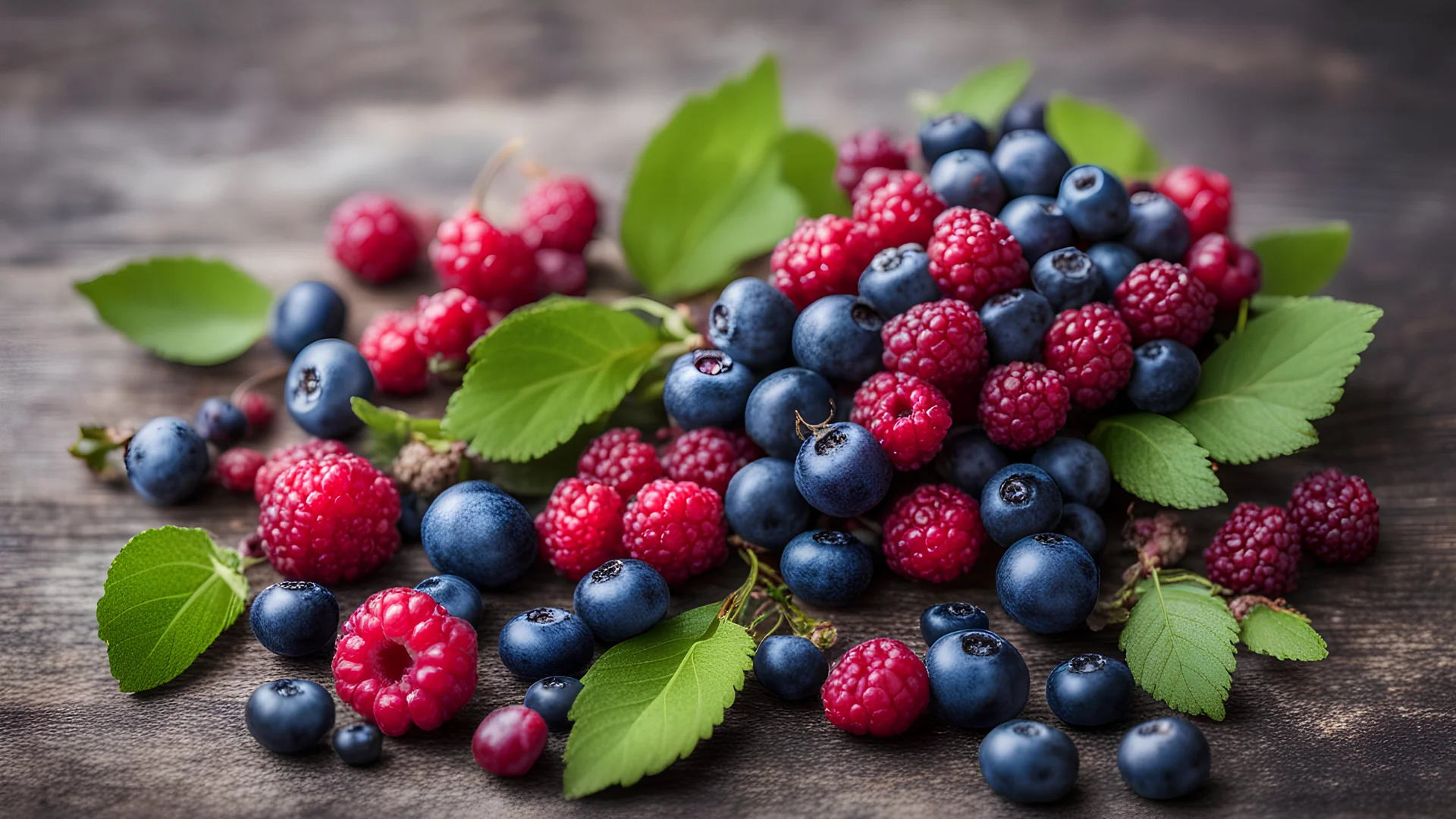 A summer picture with freshly picked forest berries (lingonberry, blueberry, raspberry)