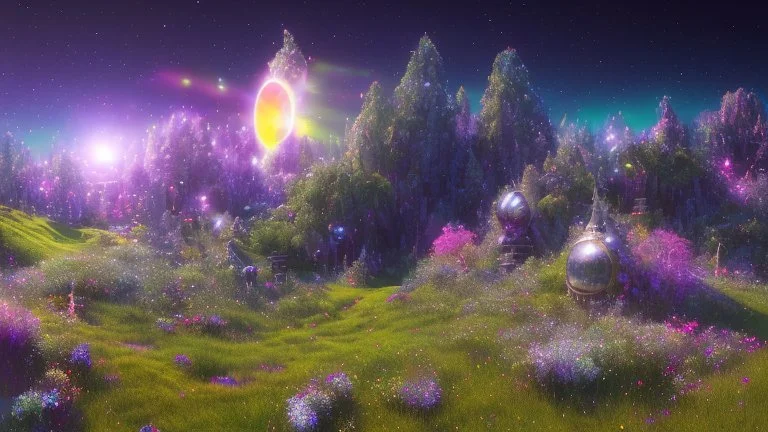 black crystal cosmic and galactic ambiance hill road grass sunny sky stars night surreal, full of details, smooth, bright sunshine，soft light atmosphere, light effect，vaporwave colorful, concept art, smooth, extremely sharp detail, finely tuned detail, ultra high definition, 8 k, unreal engine 5, ultra sharp focus white and violet landsacape with multicolored crystals falling from the sky, full of details, smooth, bright sunshine，soft light atmosphere, light effect，vaporwave col