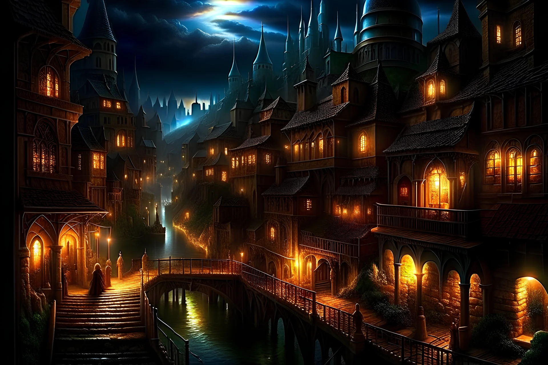 Best quality, good drawing, masterpiece, night, great fantasy city, megapolis, medieval fantasy