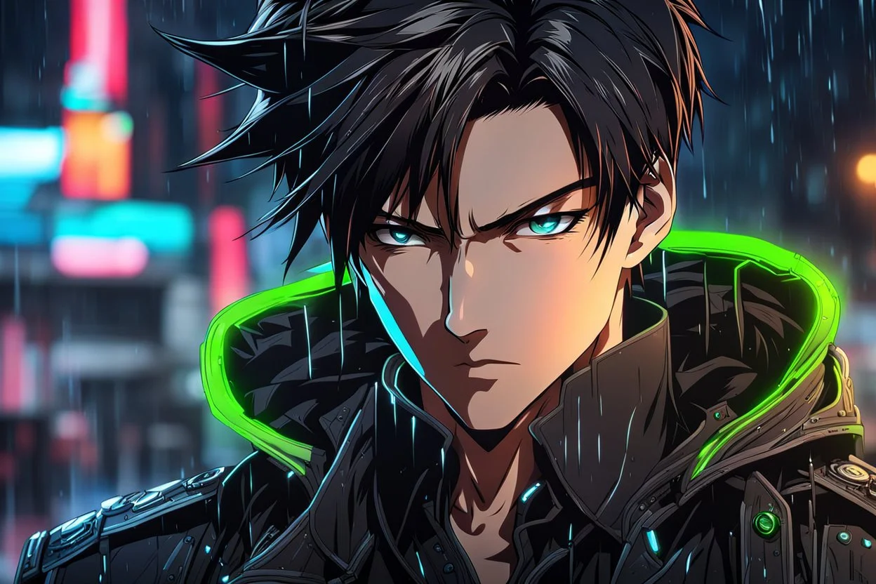 levi 8k anime sci-art drawing style, levi custom, neon effect, close picture, rain, apocalypse, intricate details, highly detailed, high details, detailed portrait, masterpiece,ultra detailed, ultra quality