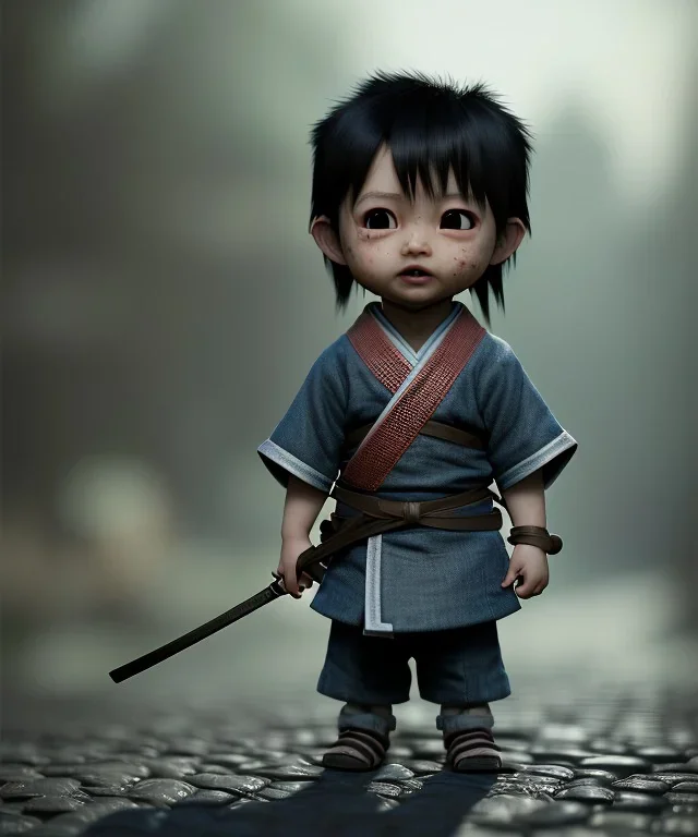 little boy samurai. shadows, Brent Weeks, Night Angel, cobblestone street alley, highly detailed, hyper-detailed, beautifully color-coded, insane details, intricate details, beautifully color graded, Cinematic, Color Grading, Editorial Photography, Depth of Field, DOF, Tilt Blur, White Balance, 32k, Super-Resolution, Megapixel, ProPhoto RGB, VR, Halfrear Lighting, Backlight, non photorealistic rendering