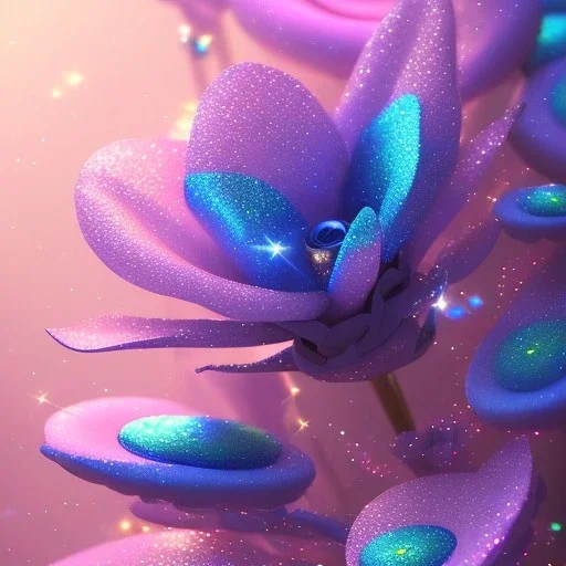 Flower glitter pink and blue in a galactic ambiance, delicate colors in the foreground, full of details, smooth, light effect，vaporwave colorful, smooth, extremely sharp detail, finely tuned detail, ultra high definition, 8 k, unreal engine 5, ultra sharp focus