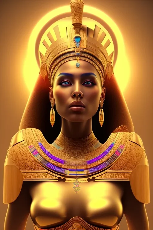 A beautiful portrait of Pharaonic queen , high key lighting, volumetric light high details psychedelic background