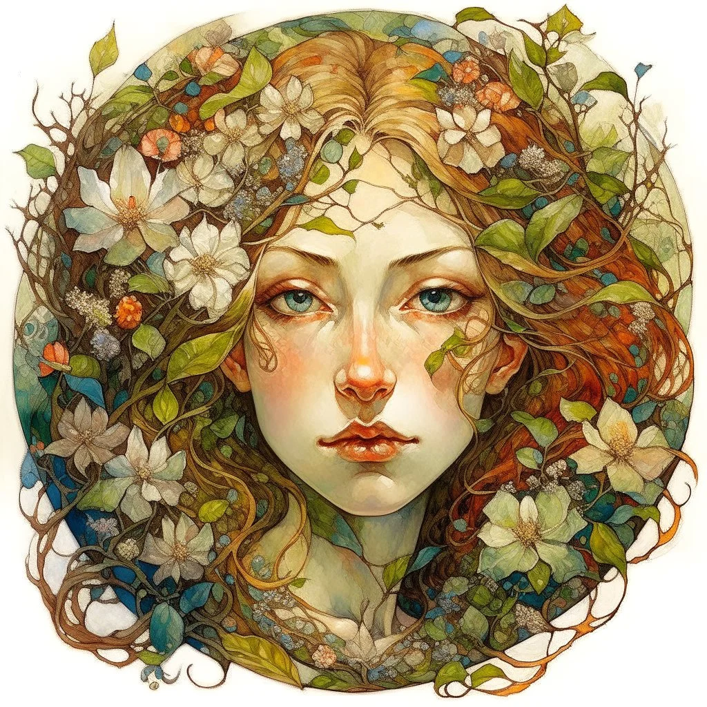 The faces you see in a spring forest... Modifiers: ethereal acrylic art abstract surreal Arthur Rackham Art Nouveau celestial Didier Lourenço Catrin Welz-Stein warm light fractured debeh