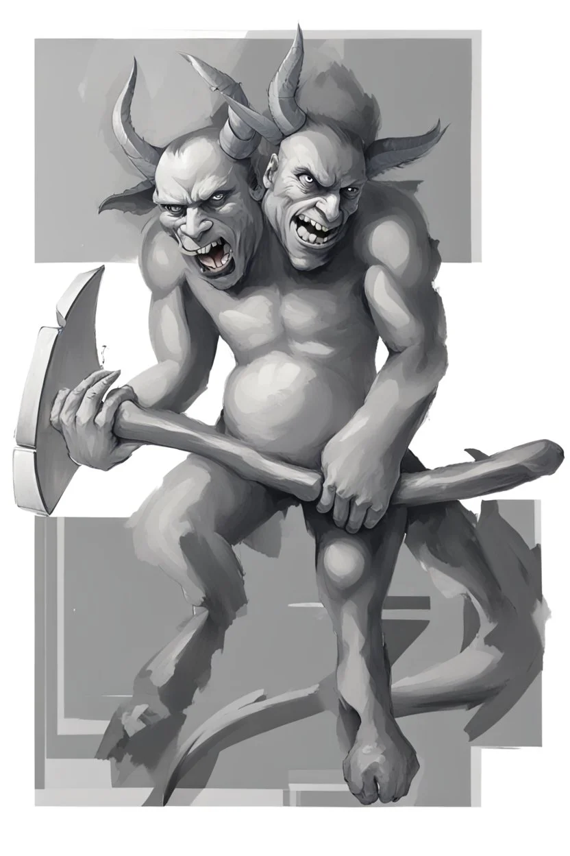 A two-headed devil with muscles, holding an icebreaker in his hands