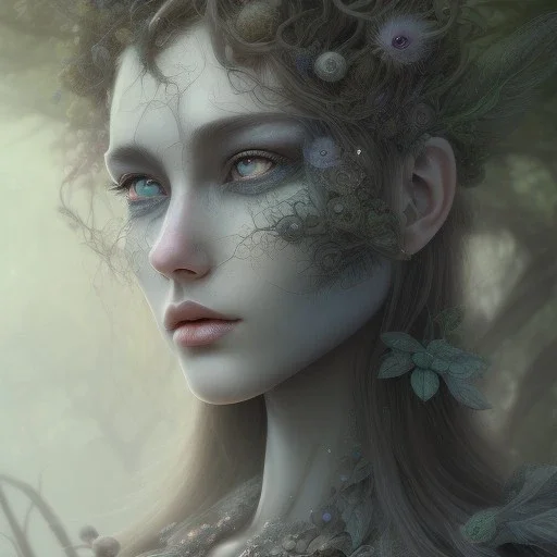 karlan, plant metal, feathers, Dryad, fae, sidhe, ominous, nature, plants, wildflower, facepaint, dnd character portrait, intricate, oil on canvas, masterpiece, expert, insanely detailed, 4k resolution, retroanime style, cute big circular reflective eyes, cinematic smooth, intricate detail , soft smooth lighting, soft pastel colors, painted Renaissance style, 800mm lens