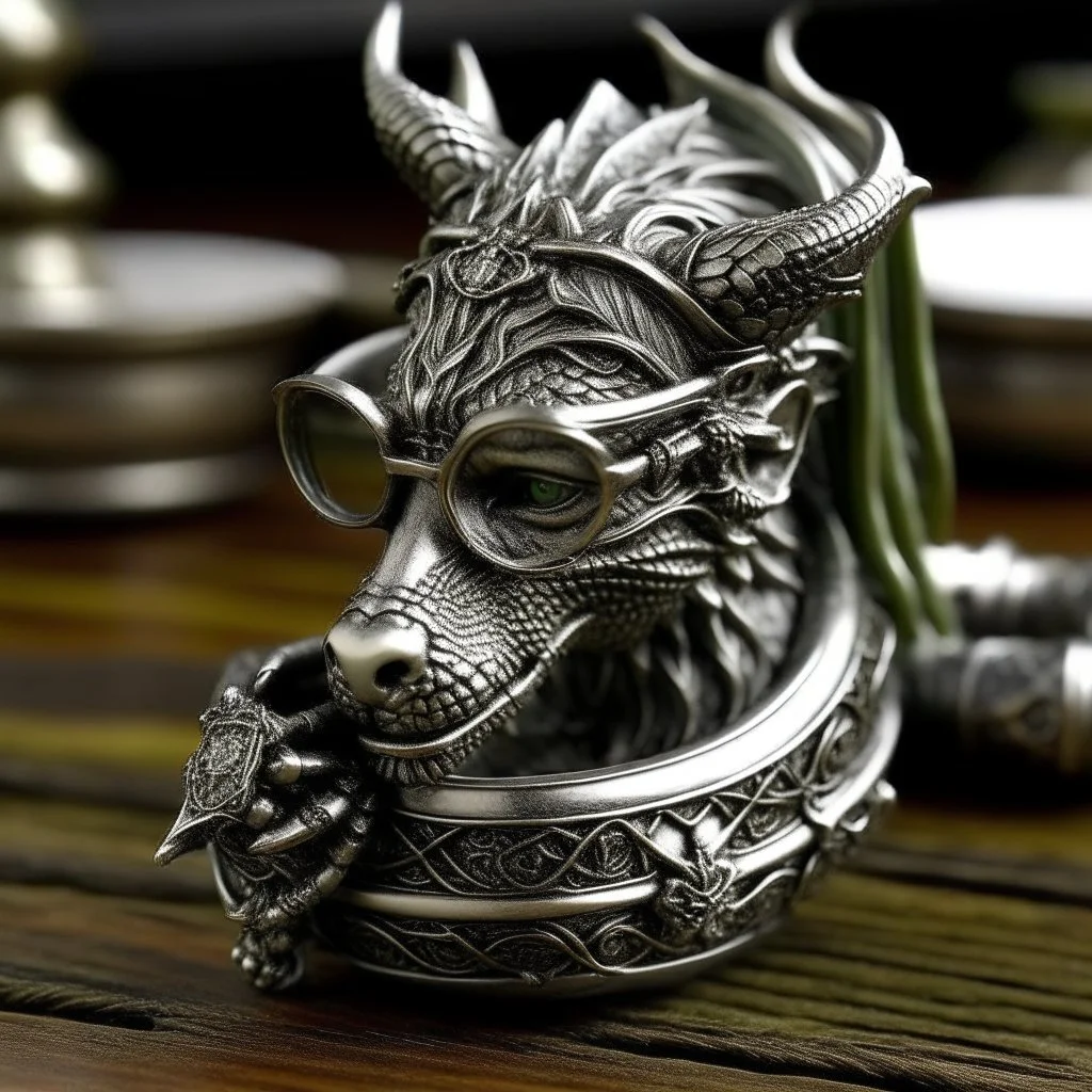 medieval silver dragonborn lady with glasses