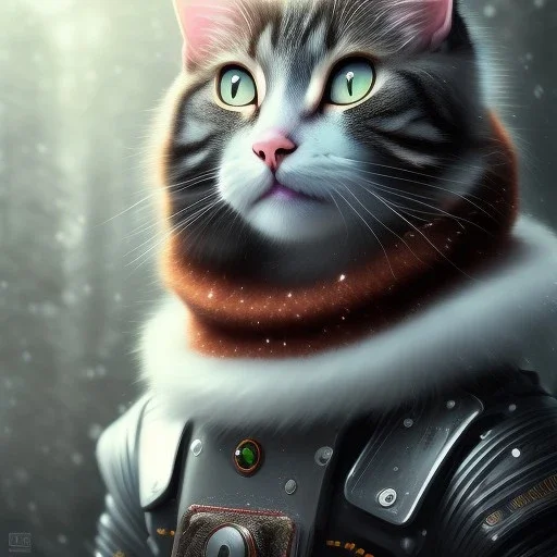 Cyberpunk Portrait of cat child with brown hair and with cute face, north pole snowy vibe , perfect composition, hyperrealistic, super detailed, 8k, high quality, trending art, trending on artstation, sharp focus, studio photo, intricate details, highly detailed, by greg rutkowski