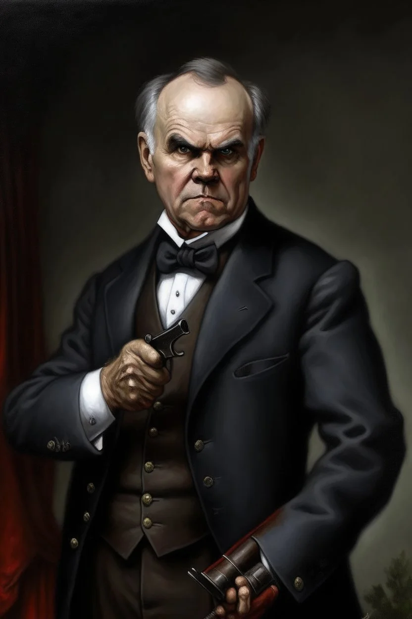 President William McKinley painted as werewolf with gun to head