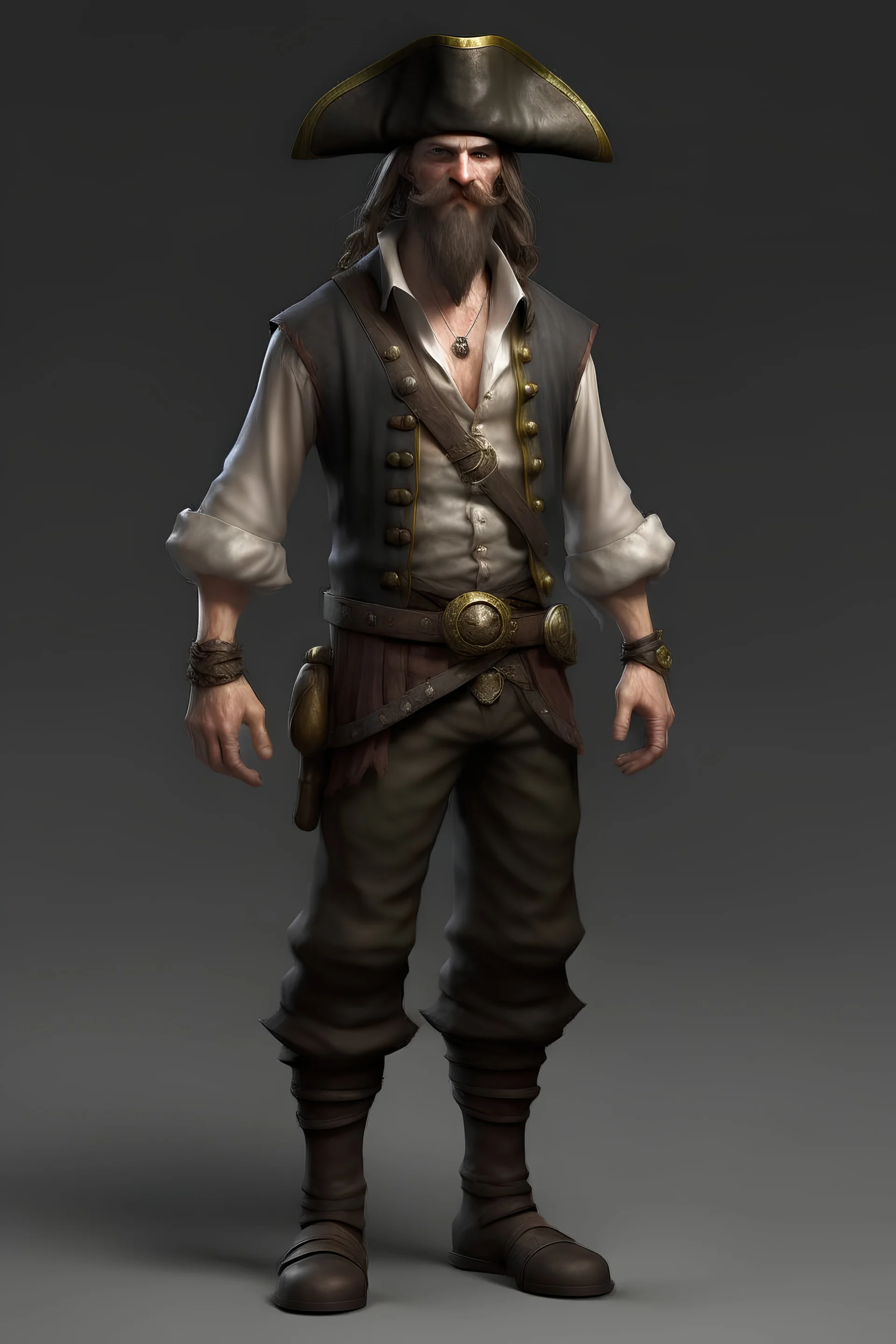 pirate, realistic style, full figure frontal view, no beard and no hair