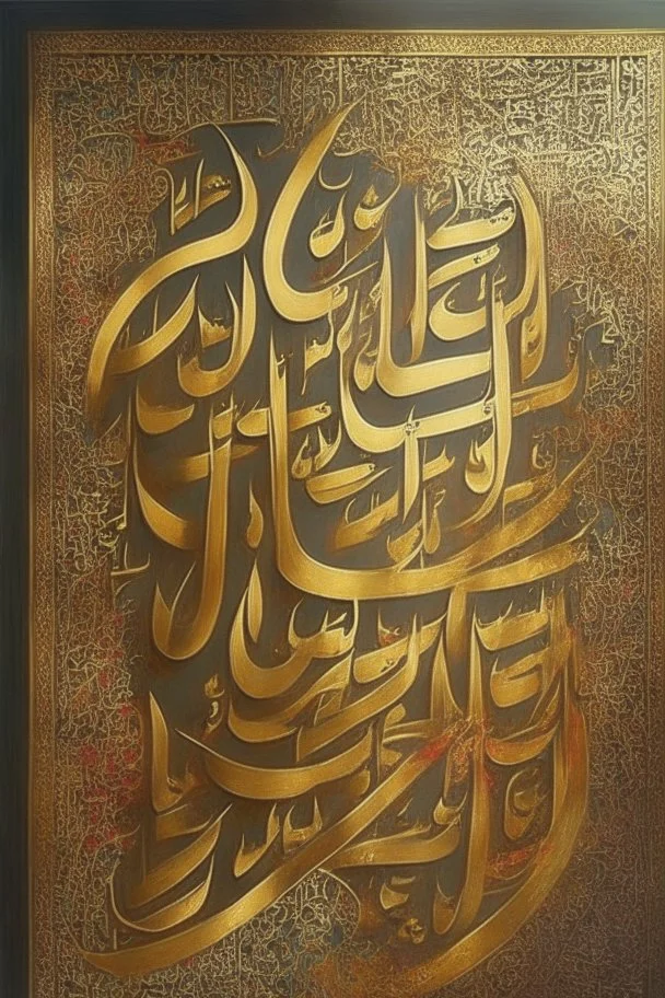 Painting, Arabic, Islamic, calligraphy, gold, inscriptions, decorations,