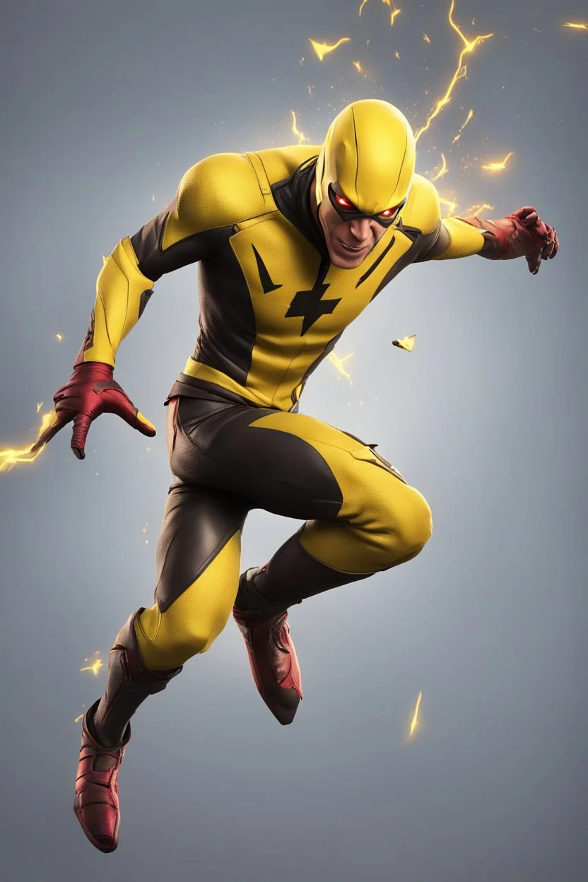 Create a picture of reverse Flash falling from the skye to a pit animated like fortnite