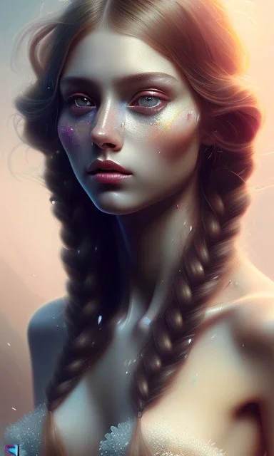 porno model , cute, beautiful, long hair, wavy hair, curly hair، black eyes, head and shoulders portrait, cinematic, 8k, resolution concept art portrait by Greg Rutkowski, Artgerm, WLOP, Alphonse Mucha dynamic lighting hyperdetailed intricately detailed