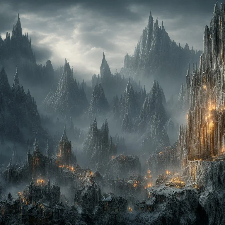 lord of the ring, biggest dark fortress, in the morning, 8k, finely detailed, photo realistic