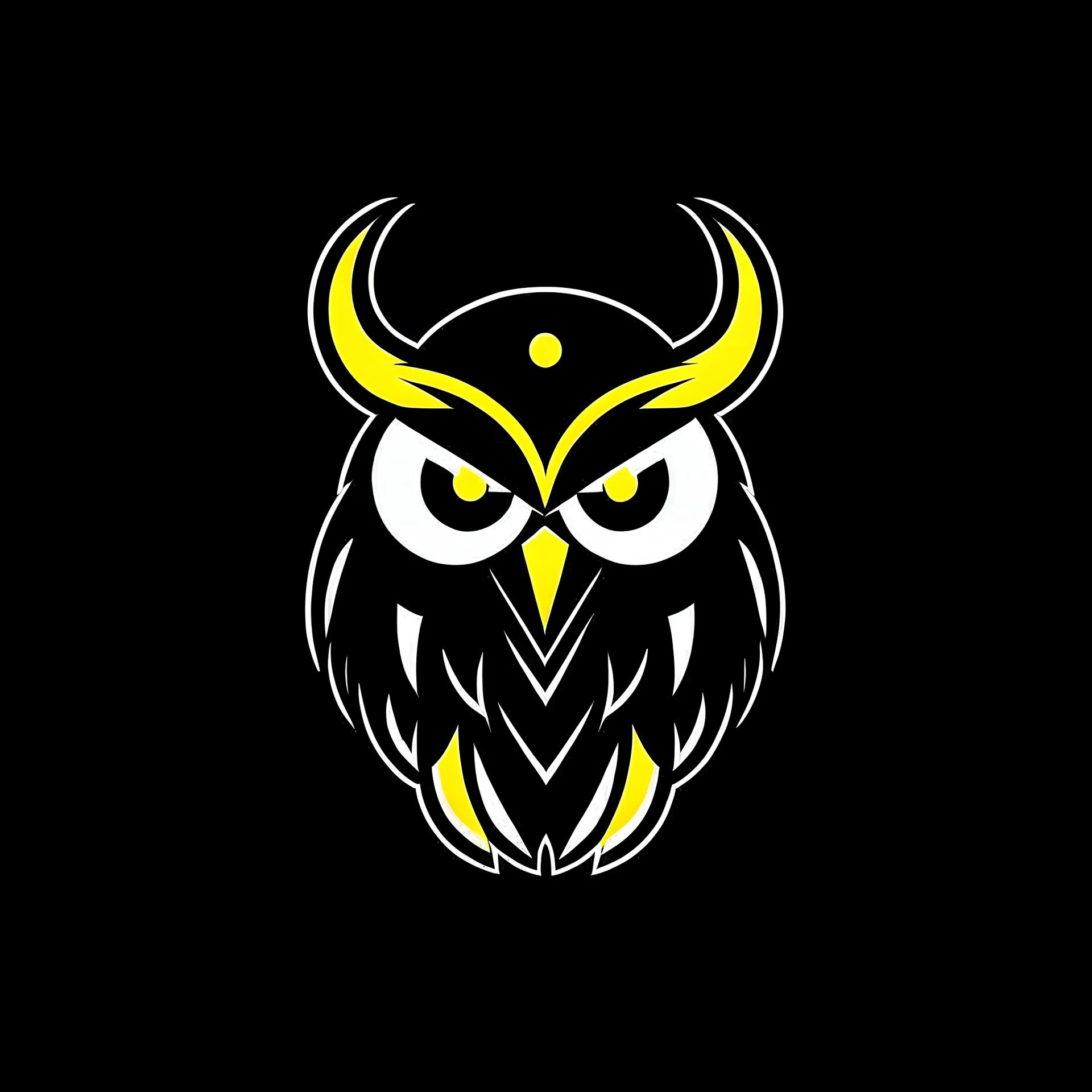 logo design, yellow and black, an owl as king, mafia suit, simple, vector, minimal