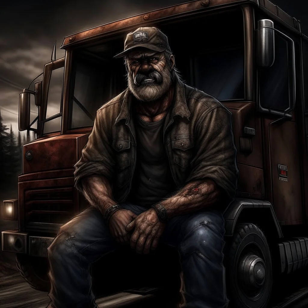 the badass trucker Ted the Wedge grimdark realistic