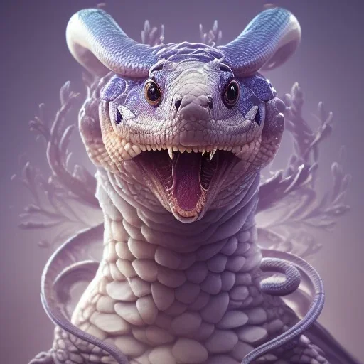 A beautiful portrait of a cute snake by sandra chevrier and, greg rutkowski and wlop, purple blue color scheme, high key lighting, volumetric light, digital art, highly detailed, fine detail, intricate, ornate, complex, octane render, unreal engine, photorealistic