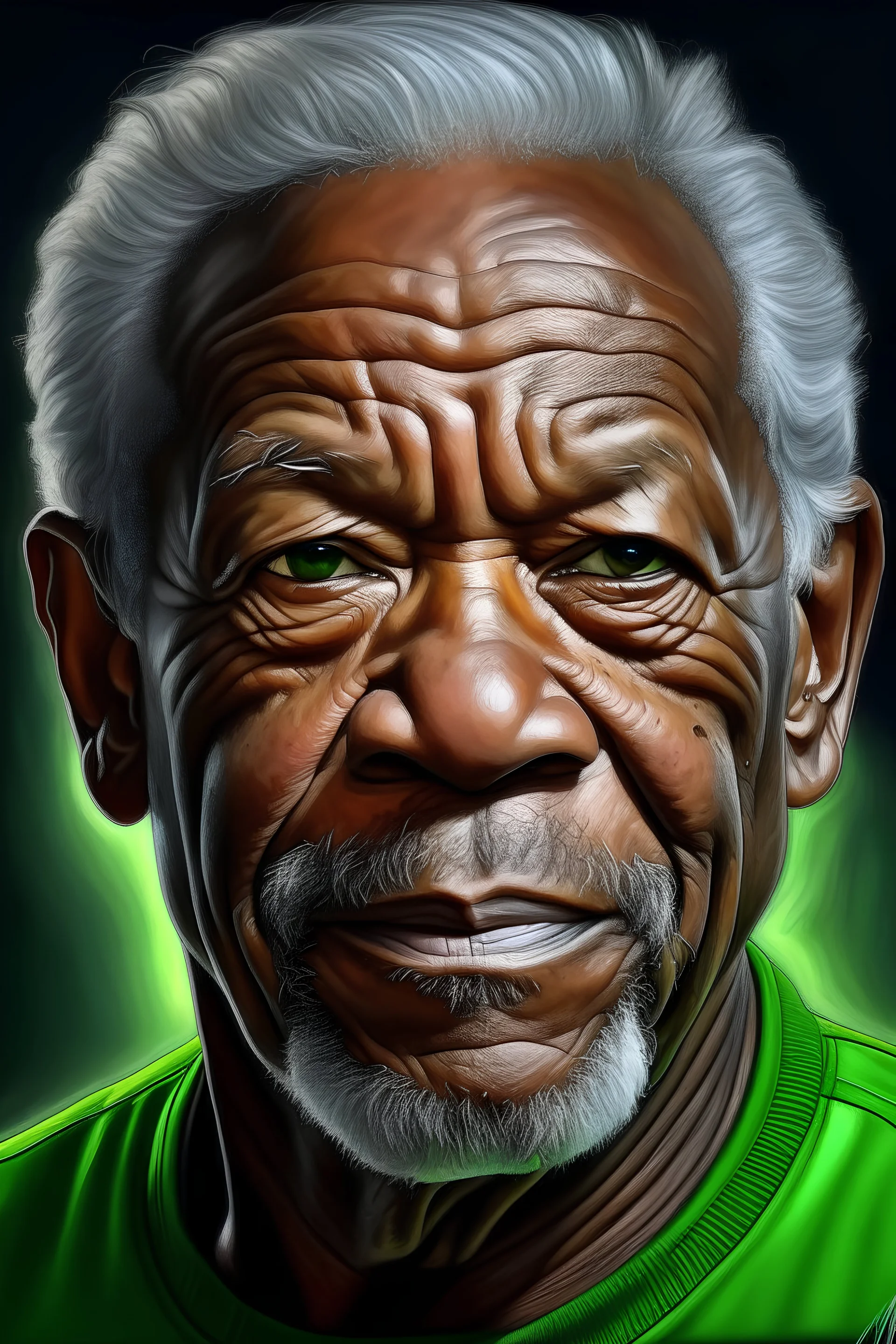 portrait of morgan freeman, green power ranger