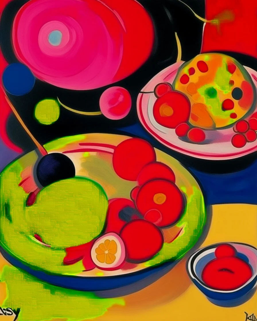 Magenta psychic pancakes painted by Wassily Kandinsky