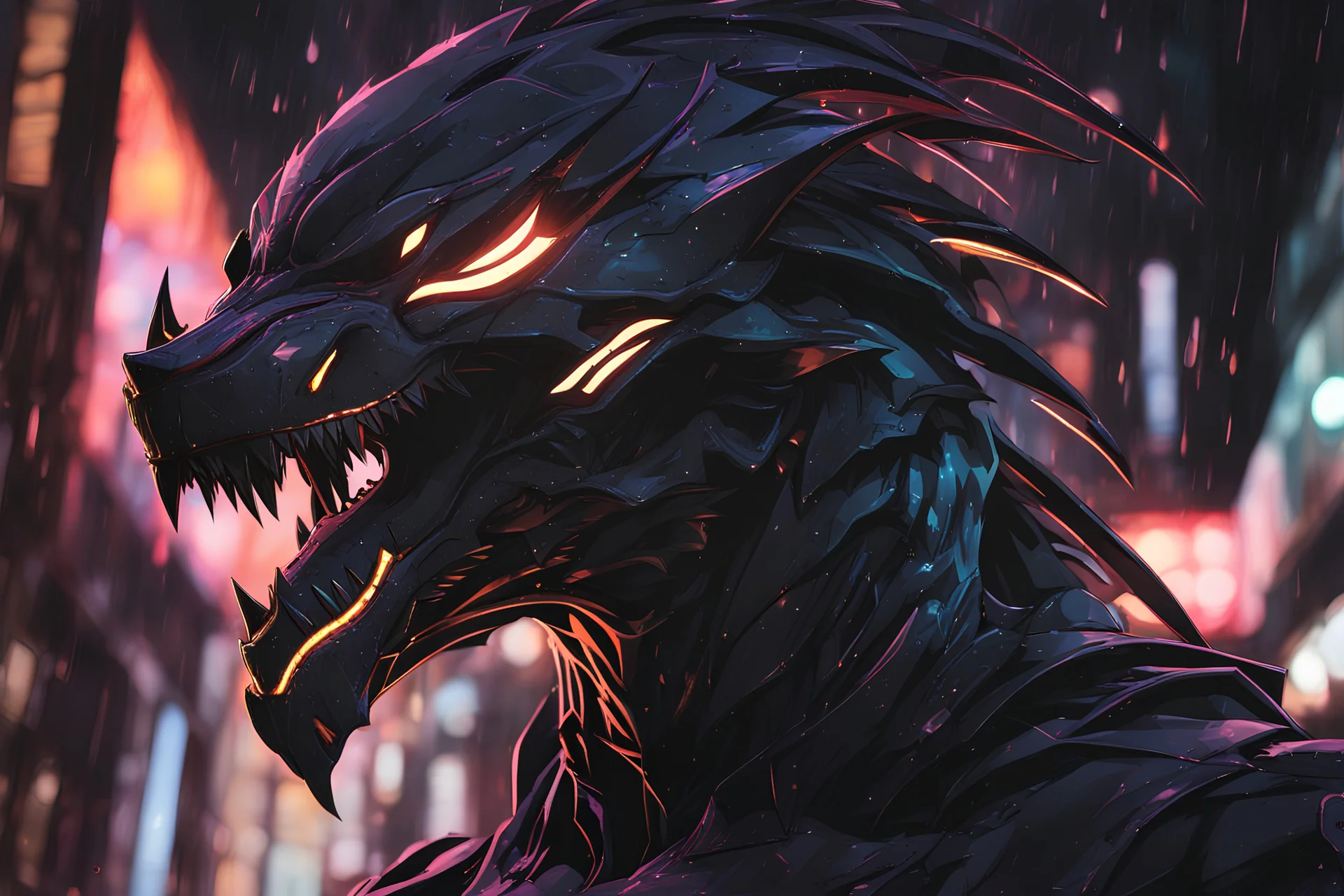 Warwick venom in 8k solo leveling shadow artstyle, machine them, mask, close picture, rain, neon lights, intricate details, highly detailed, high details, detailed portrait, masterpiece,ultra detailed, ultra quality