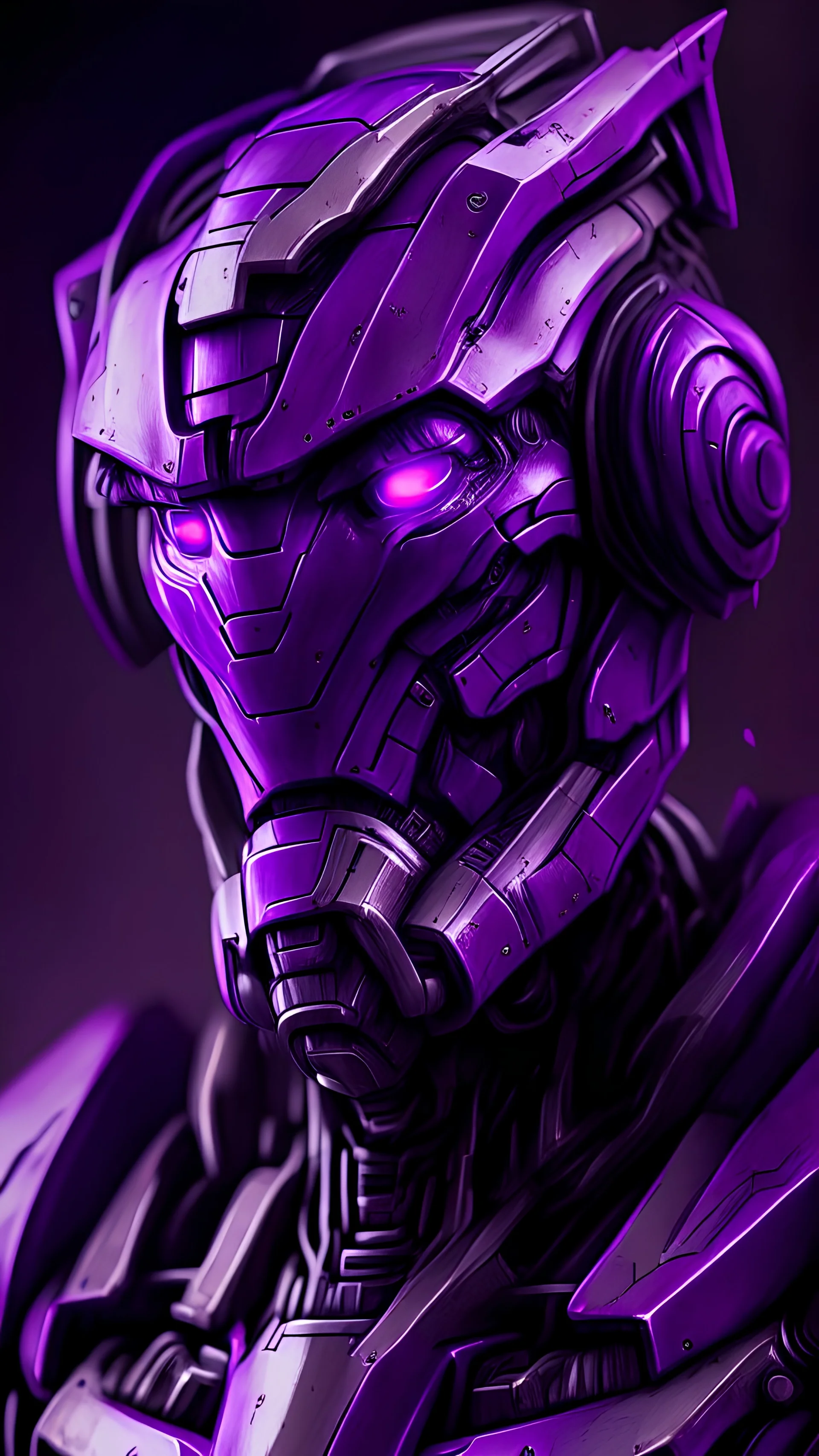 robot portrait ultra realistic, purple colors