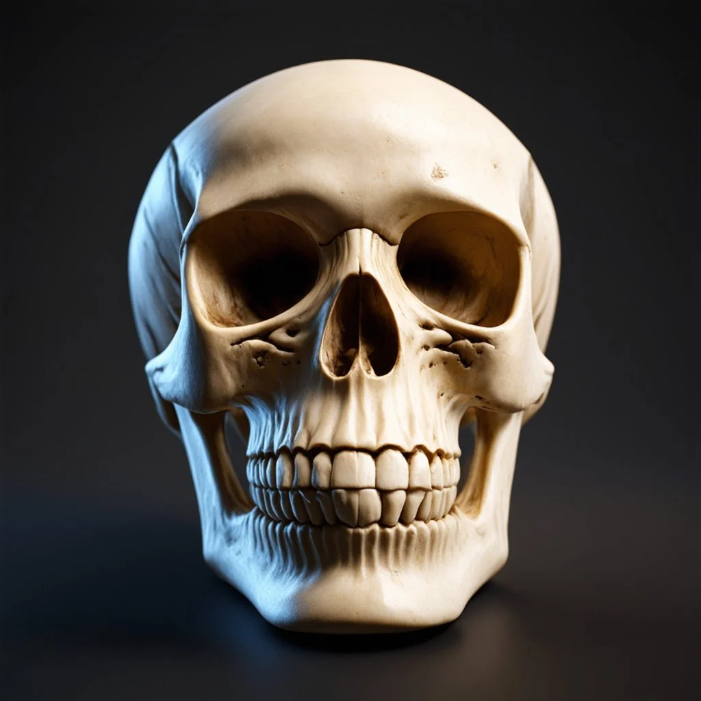 ANATOMICALLY CORRECT digital photograph of the SKULL OF A freshly skinned SMILEY FACE with fine line, highly detailed, high resolution, 8k 3d, vray, horrorcore,