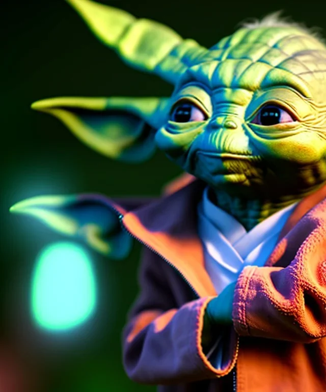 Yoda toddler, full body, soft skin, dramatic lighting, hyper realistic