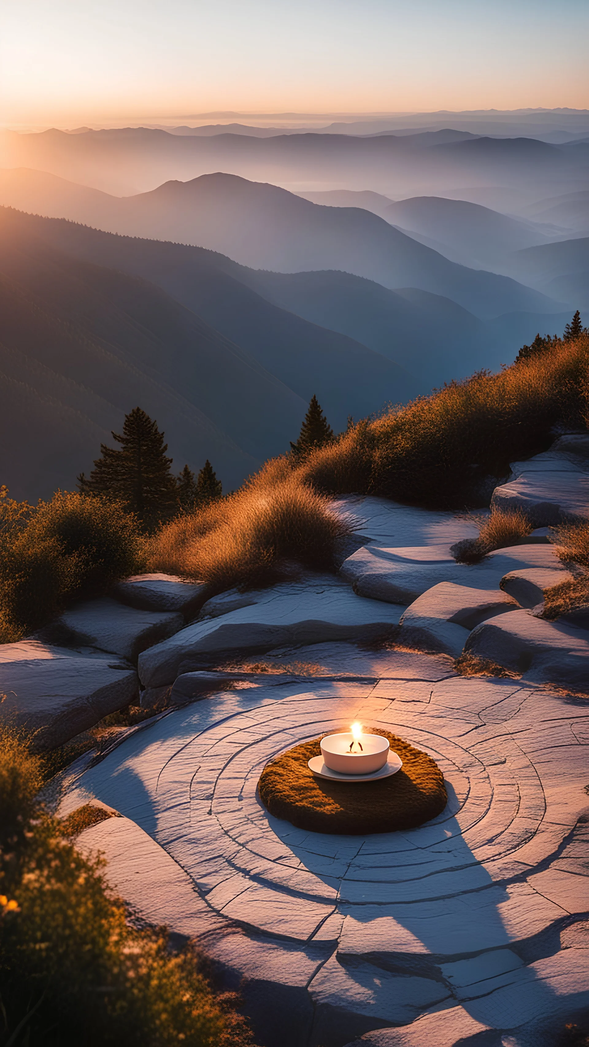 Craft a breathtaking scene where a proposal takes place on a mountaintop at sunrise. Highlight the warmth of the first light and the anticipation of a new beginning