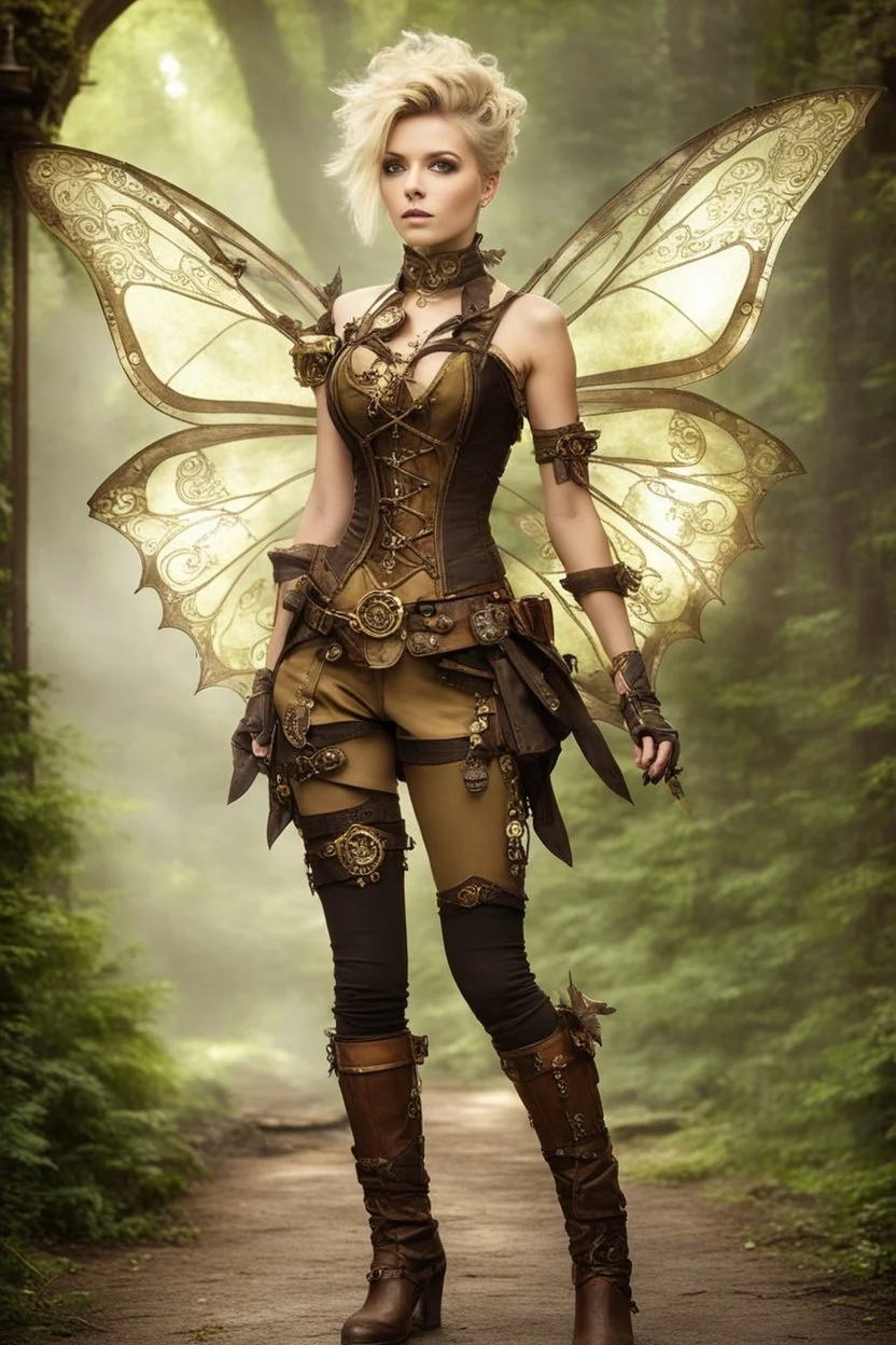 Full body Gorgeous Photography steampunk pixie with a resemblance to Tinkerbell, natural beauty