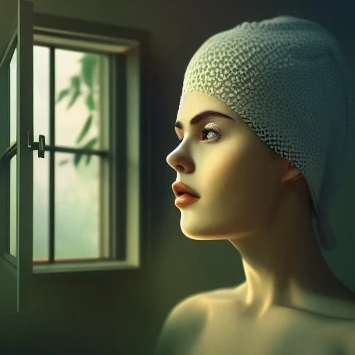 woman's face with painting of open window and forest view covering entire face, 8k resolution, high-quality, fine-detail, intricate, digital art, detailed matte, volumetric lighting, illustration, octane render,