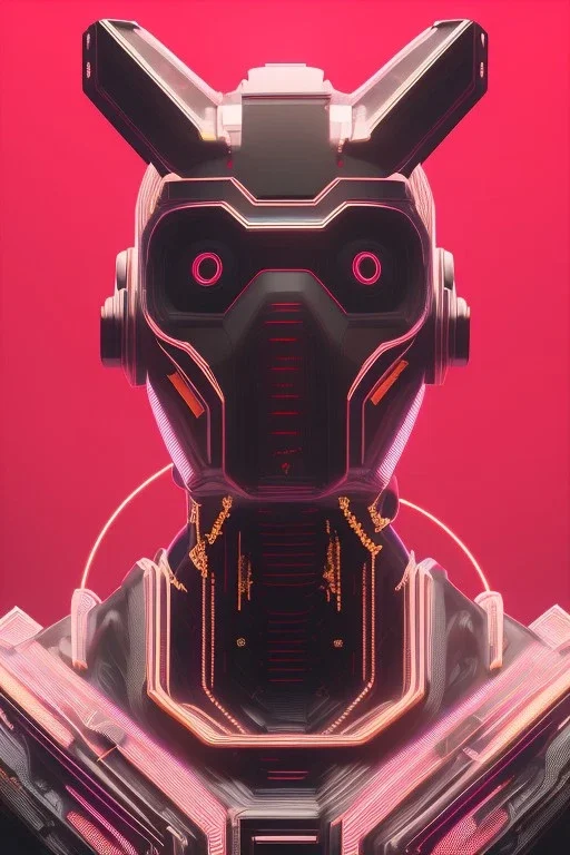 MCU Portrait, Front image. cyberpunk Asian sweet woman, pink short hair. Ceramic rabbit mask, latex suit. Red, black, gold, color. Punk style. highly detailed, concept art, smooth, unreal engine 5, god rays, ray tracing, RTX, lumen lighting, ultra detail, volumetric lighting, 3d, finely drawn, high definition, high resolution.