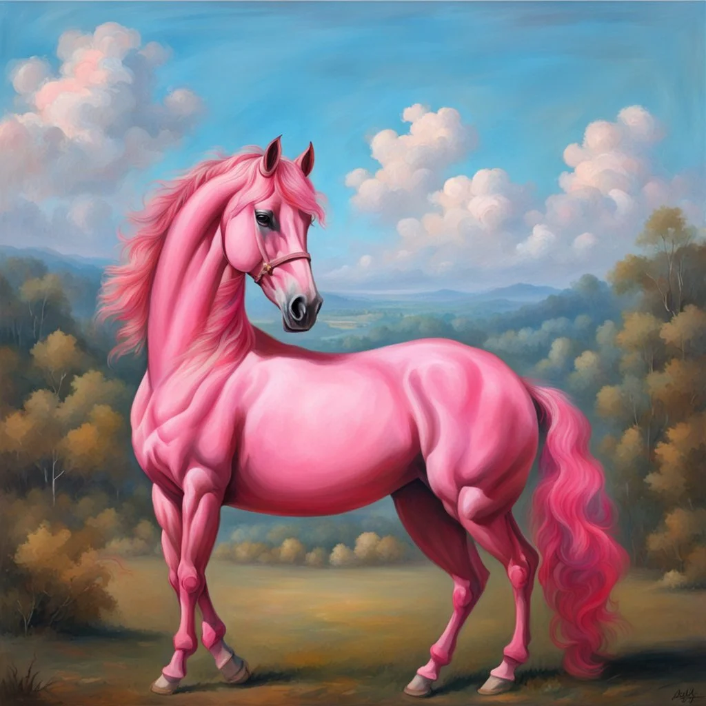 a pink horse like a 19th painting