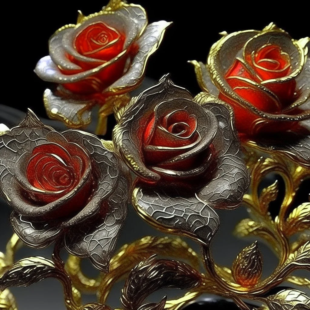 "grey scale, escher,extremely delicate iridescent red roses Flowers made of the finest gold threads and translucent glass, tiny golden accents and tiny, small glowing incredibly lovely gem stones, beautifully and intricately detailed, ethereal glow, whimsical, art by Mschiffer, best quality, glass art, magical holographic glow ethereal fantasy hyperdetailed"