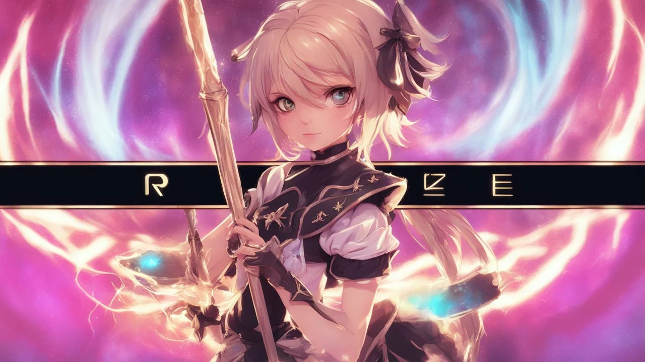 game fantasy girl on a bright background holds a magic staff, with the ERAZE logo. The edges of the image fade to black.