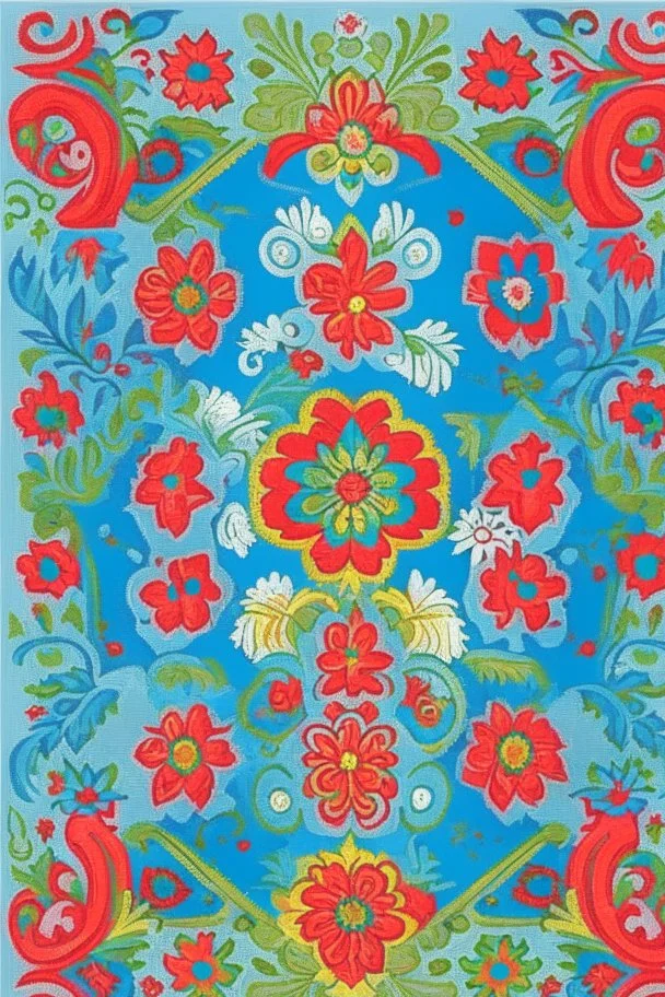 Norwegian folk art bunad pattern rosemaling style, Vivid colors