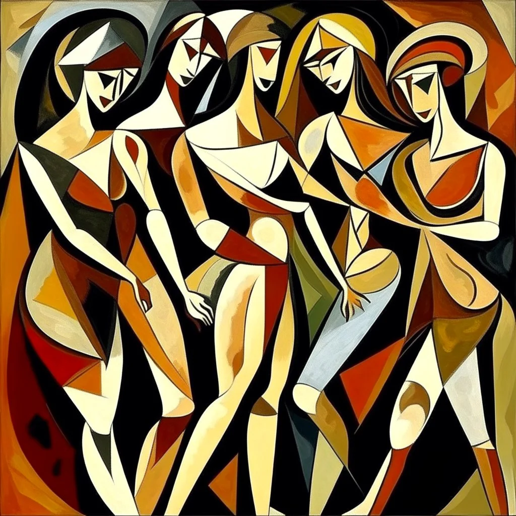 picasso 5 dansende vrouwen kubisme bruin