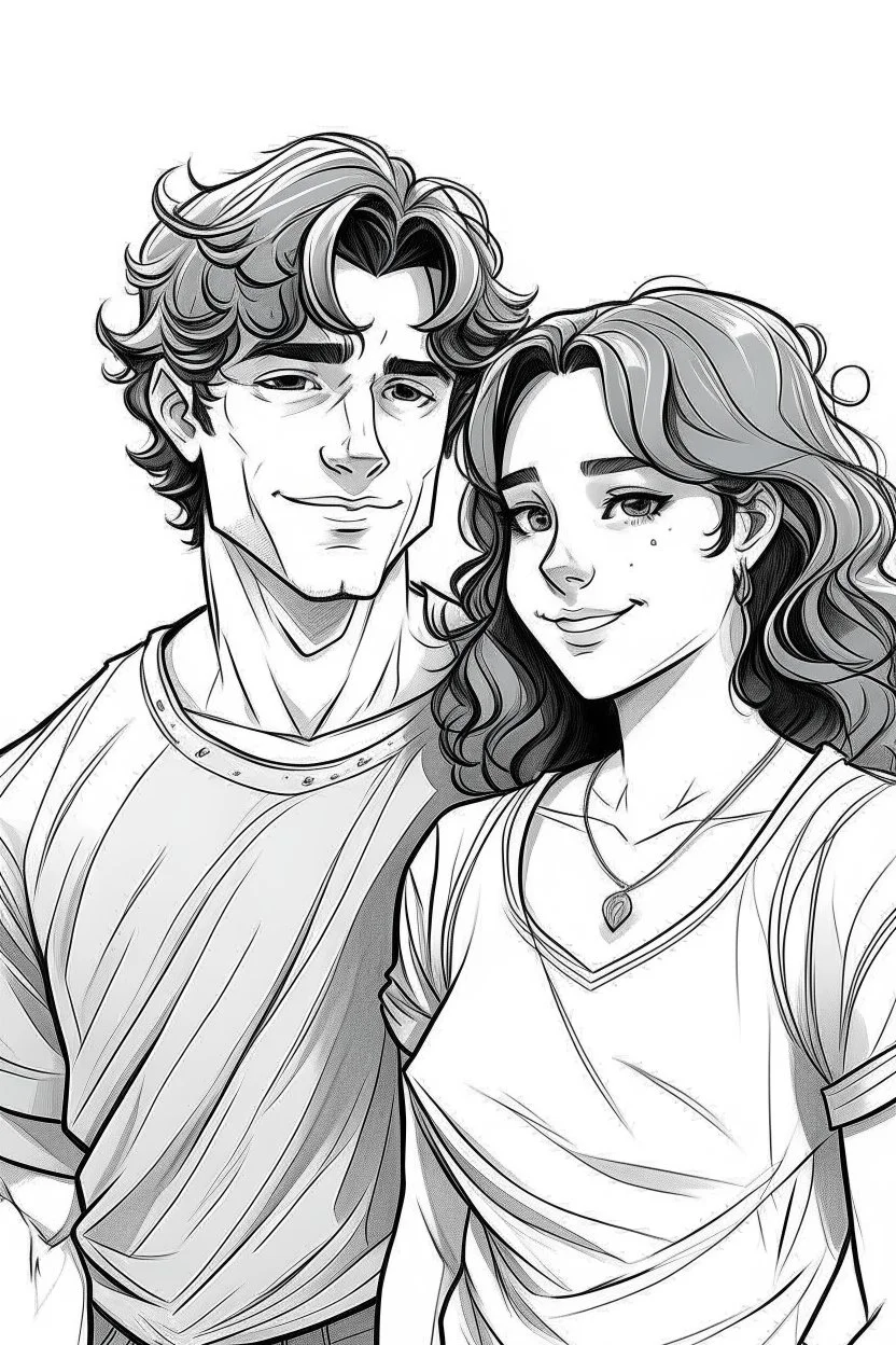 genç çift çizim tarzı kız kısa saçlı erkek kıvırcık