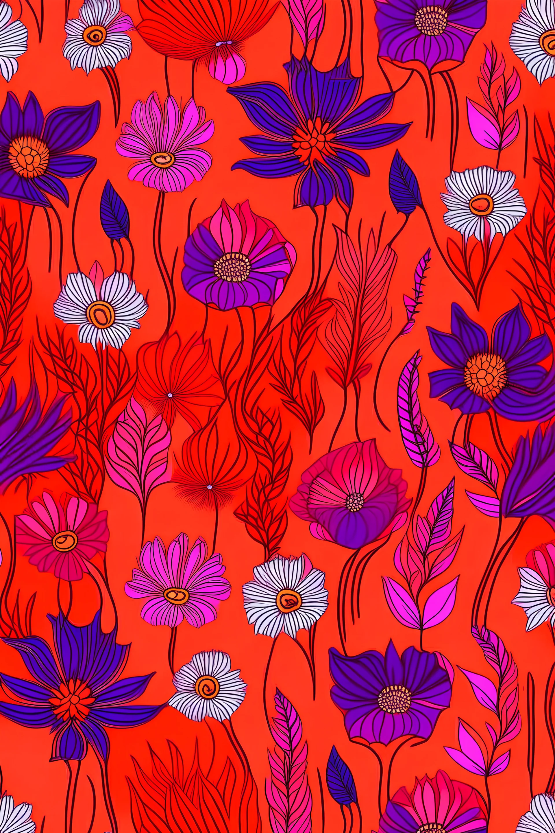 seamless repeat. african flowers, orange, purple, magenta