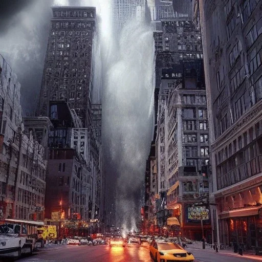 giant furry monster, destroying downtown New York city, dramatic, dramatic lighting, volumetric lighting, hyperrealism, 8k, high quality, photorealistic, lot of details