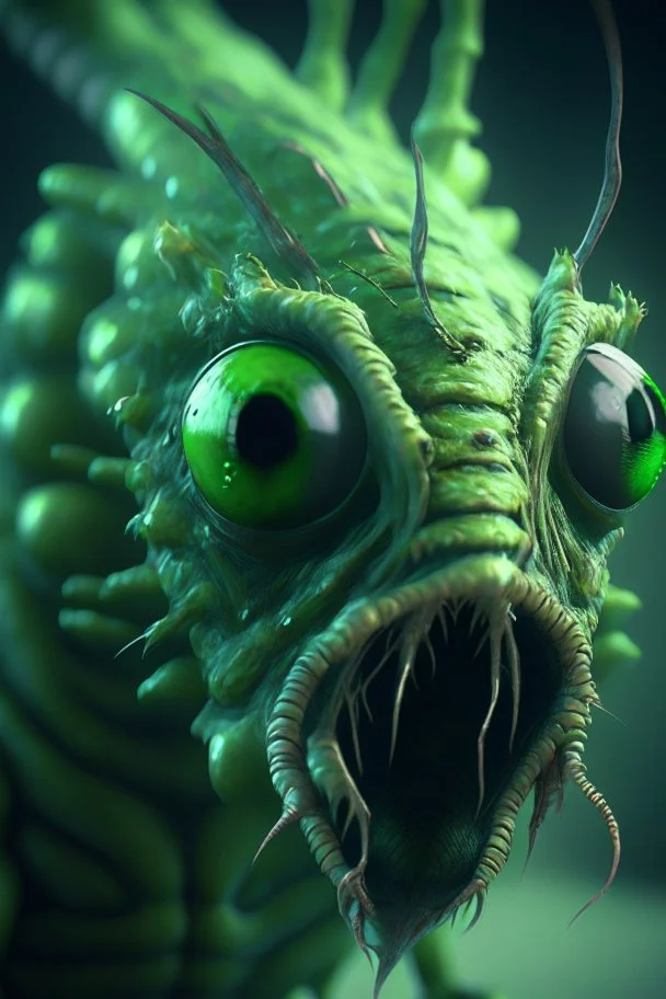 Mutant parasite ,finely tuned detail, unreal engine 5, octane render, ultra-realistic face, green