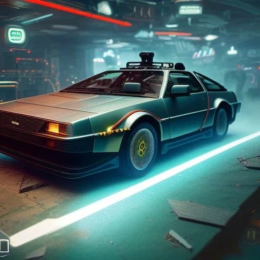 cyberpunk army DeLorean,cyberpunk 2077,center composition, ultra realistic,shiny, smooth, studio quality, octane render, Surrealism, Triadic colour scheme,glow-stick, god rays, ambient lighting,nightclub lighting, polaroid, 100mm, --ar 1:1 --v4